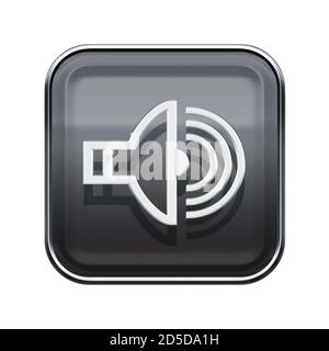 Icona dell'altoparlante grigio lucido, isolata su sfondo bianco Foto Stock