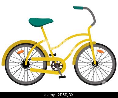 Bicicletta gialla della città. Trasporto ecologico in stile cartoon. Illustrazione Vettoriale