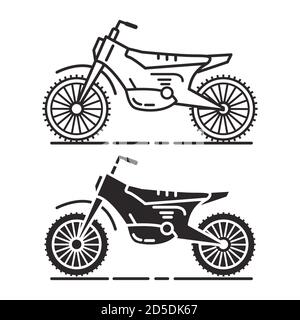 Set icona moto una linea piatta stile artistico un vettore.Motorbike icone di contorno. Illustrazione Vettoriale