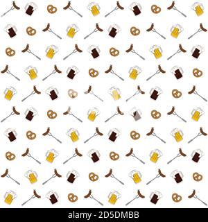 Modello senza cuciture con bevanda per Oktoberfest su sfondo bianco Illustrazione Vettoriale