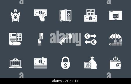 Banking set di icone. Vettore correlati glifo icone. Illustrazione Vettoriale