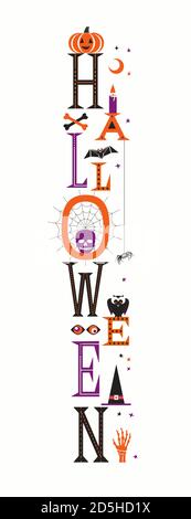 Halloween simpatico scritta e simboli illustrazione Illustrazione Vettoriale
