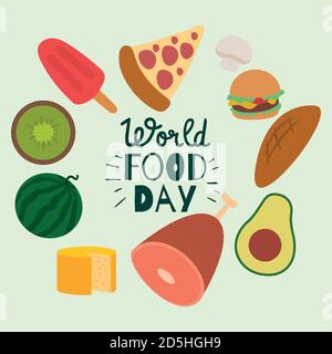 Poster della giornata alimentare mondiale. Frutta e verdura - Vector Illustrazione Vettoriale