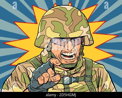 Aggressiva militare in camuffamento e casco Illustrazione Vettoriale
