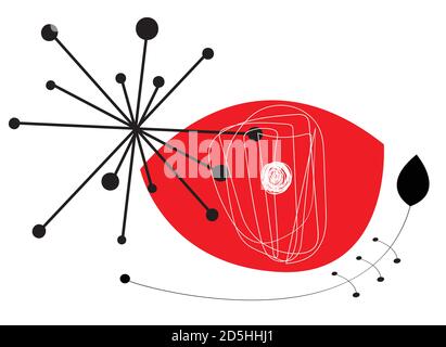 Occhi rossi astratti con forme floreali stilizzate ispirate al surrealismo. Illustrazione Vettoriale