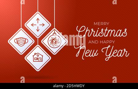 Imposta il cartello Christmas Coronavirus Road. Natale rhombus Corona virus batteri icona cellulare, 2019-nCoV in segnali di attenzione traffico. Simbolo di avvertenza di COVID-19 Illustrazione Vettoriale