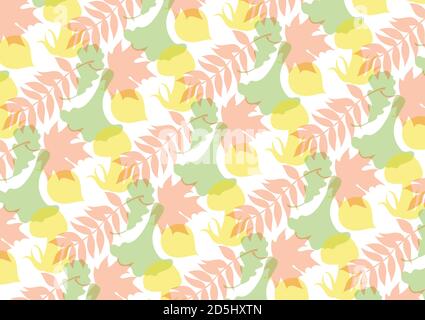 Motivo autunnale senza giunture in stile lineare con alcune foglie. Illustrazione Vettoriale