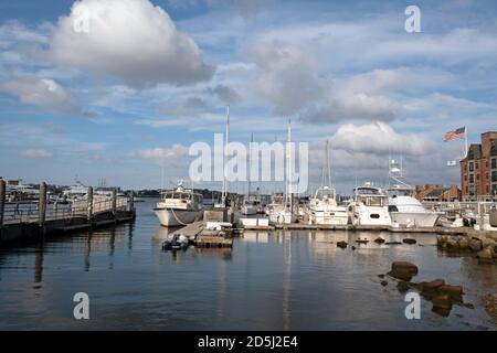 Barche ormeggiate, Long Wharf, Boston, USA. Foto Stock