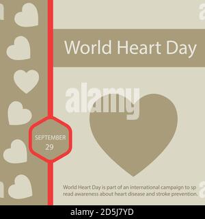 La Giornata Mondiale del cuore fa parte di una campagna internazionale per diffondere la consapevolezza sulle malattie cardiache e la prevenzione degli ictus. Illustrazione Vettoriale