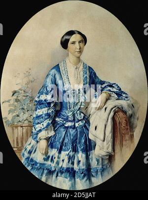 Strelkovsky Alexei Ivanovich - Ritratto di una donna sconosciuta in Un vestito blu - Scuola russa - 19 ° secolo Foto Stock