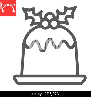 Icona della linea di pudding natalizia, buon natale e dessert, grafica vettoriale dei frutti di bosco, icona lineare del tratto modificabile, eps 10. Illustrazione Vettoriale