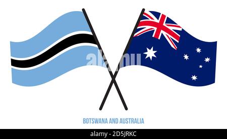 Botswana e Australia Bandiere incrociate e ondulate stile piatto. Proporzione ufficiale. Colori corretti. Illustrazione Vettoriale
