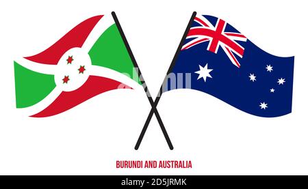 Burundi e Australia Bandiere incrociate e ondeggianti stile piatto. Proporzione ufficiale. Colori corretti. Illustrazione Vettoriale
