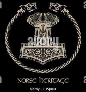 Thors Hammer - Mjollnir e l'ornamento scandinavo Illustrazione Vettoriale