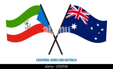 Guinea Equatoriale e Australia Bandiere incrociate e ondulate in stile piatto. Proporzione ufficiale. Illustrazione Vettoriale