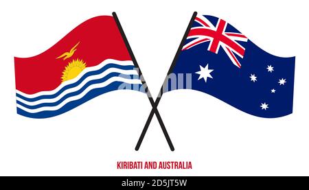 Kiribati e Australia Bandiere incrociate e ondulate stile piatto. Proporzione ufficiale. Colori corretti. Illustrazione Vettoriale