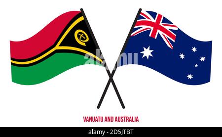 Vanuatu e Australia Bandiere incrociate e ondulate stile piatto. Proporzione ufficiale. Colori corretti. Illustrazione Vettoriale