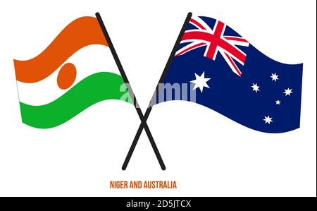 Niger e Australia Bandiere incrociate e ondeggianti stile piatto. Proporzione ufficiale. Colori corretti. Illustrazione Vettoriale