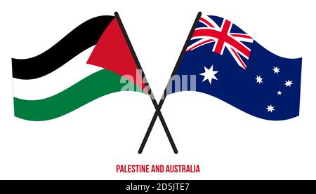 Palestina e Australia Bandiere incrociate e ondeggianti stile piatto. Proporzione ufficiale. Colori corretti. Illustrazione Vettoriale