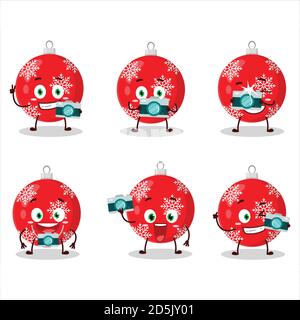 Fotografo professione emoticon con palla di natale cartoon rosso personaggio Illustrazione Vettoriale