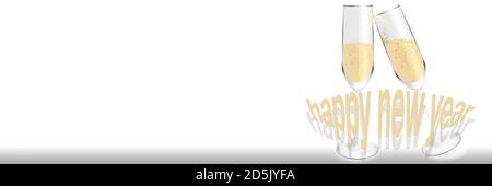 Illustrazione 3D. Toast. Felice Anno Nuovo. Sfondo bianco con spazio per il testo. Foto Stock