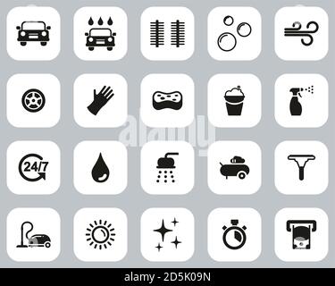 Icone per lavaggio auto Set di design piatto bianco e nero Grande Illustrazione Vettoriale