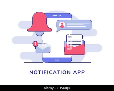 Campanello del messaggio e-mail dell'applicazione di notifica sullo schermo dello smartphone bianco sfondo isolato con profilo piatto Illustrazione Vettoriale