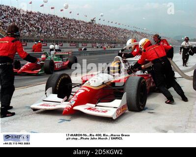 17-MARZO-96. Rio 400, Rio. Marco Greco pit stop. Foto John Marsh / EMPICS. Foto Stock