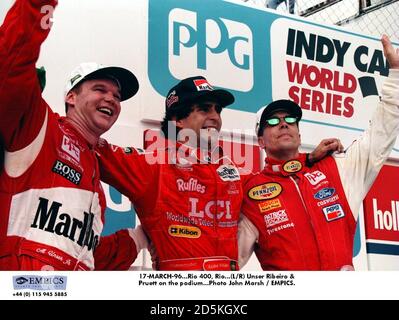 17-MARZO-96. Rio 400, Rio. (L/R) Unser Ribeiro e Pruett sul podio. Foto John Marsh / EMPICS. Foto Stock