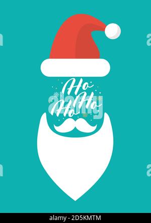Cappelli baffi e bicchieri di Santa con testo ho-ho-ho. Illustrazione del vettore del biglietto d'auguri Illustrazione Vettoriale