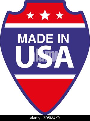 Made in USA sign.Shield American flag.Vector illustrazione piatta. Illustrazione Vettoriale