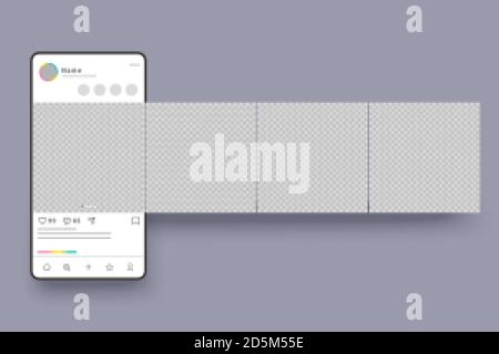Supporto a carosello per interfaccia smartphone. Modelli di sfondo dei banner dei social media e design modificabile con post frame con sfondo trasparente Illustrazione Vettoriale
