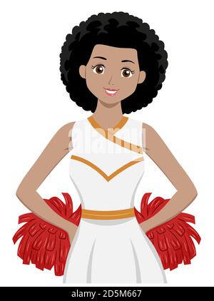 Illustrazione di un African American Teenage Girl Cheerleader Holding pomposs Foto Stock