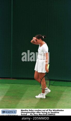 Monica Selees si schianta fuori dal Wimbledon Championships dopo aver perso A Sandrine Testud Foto Stock