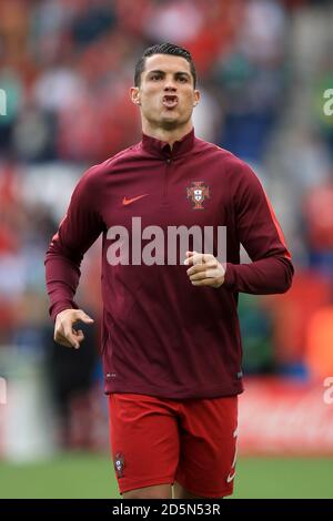 Cristiano Ronaldo del Portogallo durante il riscaldamento Foto Stock