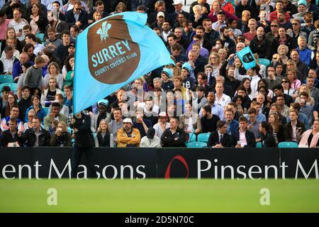 I fan di Surrey guardano l'azione al Kia Oval Foto Stock