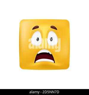 Forma quadrata emotiva. Figura geometrica di base con espressione facciale spaventata. Illustrazione vettoriale di un emoticon giallo isolato su uno sfondo bianco Illustrazione Vettoriale