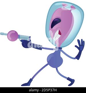 Alieno con pistola piatta cartoon illustrazione vettoriale Illustrazione Vettoriale