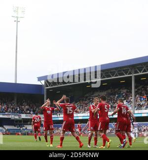 Lukas Jutkiewicz di Birmingham celebra dopo aver segnato il loro primo gol Foto Stock