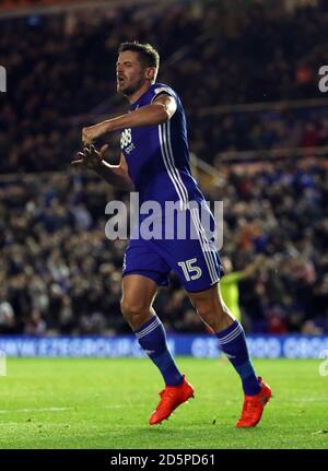 Lukas Jutkiewicz di Birmingham celebra il secondo gol della sua parte del gioco Foto Stock