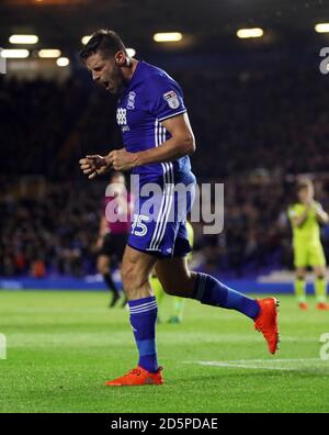 Lukas Jutkiewicz di Birmingham celebra il suo obiettivo di Secong lati del gioco Foto Stock