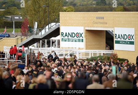 Una visione generale del marchio Randox Health intorno all'ippodromo di Cheltenham Foto Stock