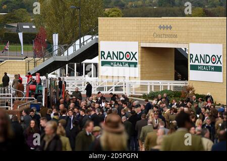 Una visione generale del marchio Randox Health intorno all'ippodromo di Cheltenham Foto Stock