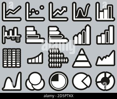 Carte o icone del grafico Bianco su nero Sticker Set Grande Illustrazione Vettoriale