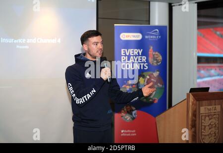 Il calciatore paralimpico Jack Rutter durante l'EFL ogni giocatore conta Avviare Foto Stock