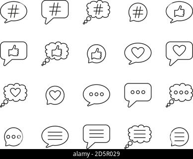 Chat icone di bolla sottile linea impostata grande Illustrazione Vettoriale