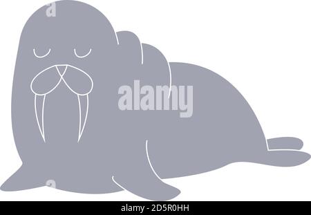 Cartone animato carino walrus isolato su sfondo bianco Illustrazione Vettoriale