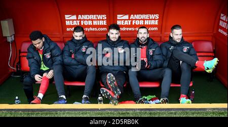 Charlton Athletic's Jay Dasilva, Jake Forster-Caskey (seconda a sinistra), Tony Watt (al centro), Ricky Holmes (seconda a destra) e Roger Johnson (a destra) Foto Stock