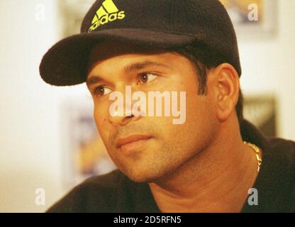 Sachin Tendulkar in India a una conferenza stampa a Dunedin, Nuova Zelanda. Foto Stock