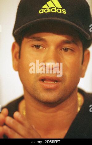 Sachin Tendulkar in India a una conferenza stampa a Dunedin, Nuova Zelanda. Foto Stock